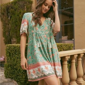 Iris Maxi NWT! Karla Sea Blue/Multi Babydoll Mini Dress Size 16